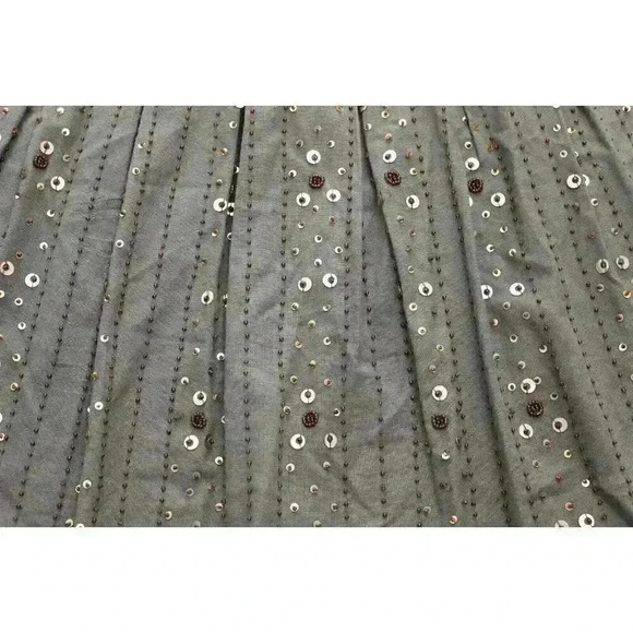Carole Little Women's Size 8 Olive Green Linen Beaded Sequin Pleated Skirt Boho - Picture 9 of 9
